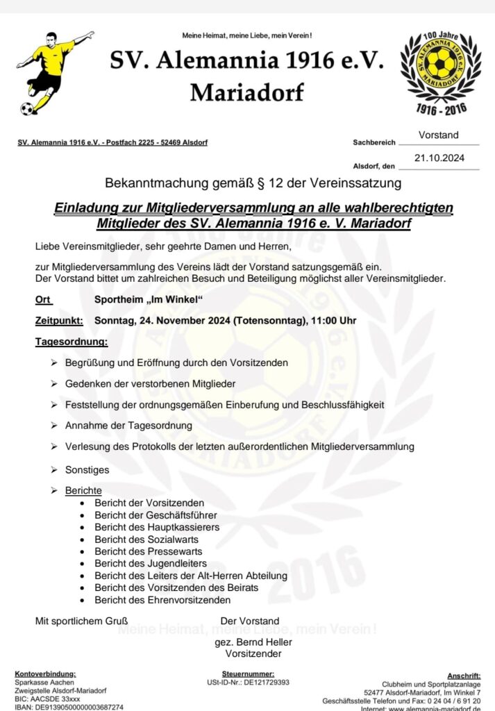 Einladung zur Mitgliederversammlung