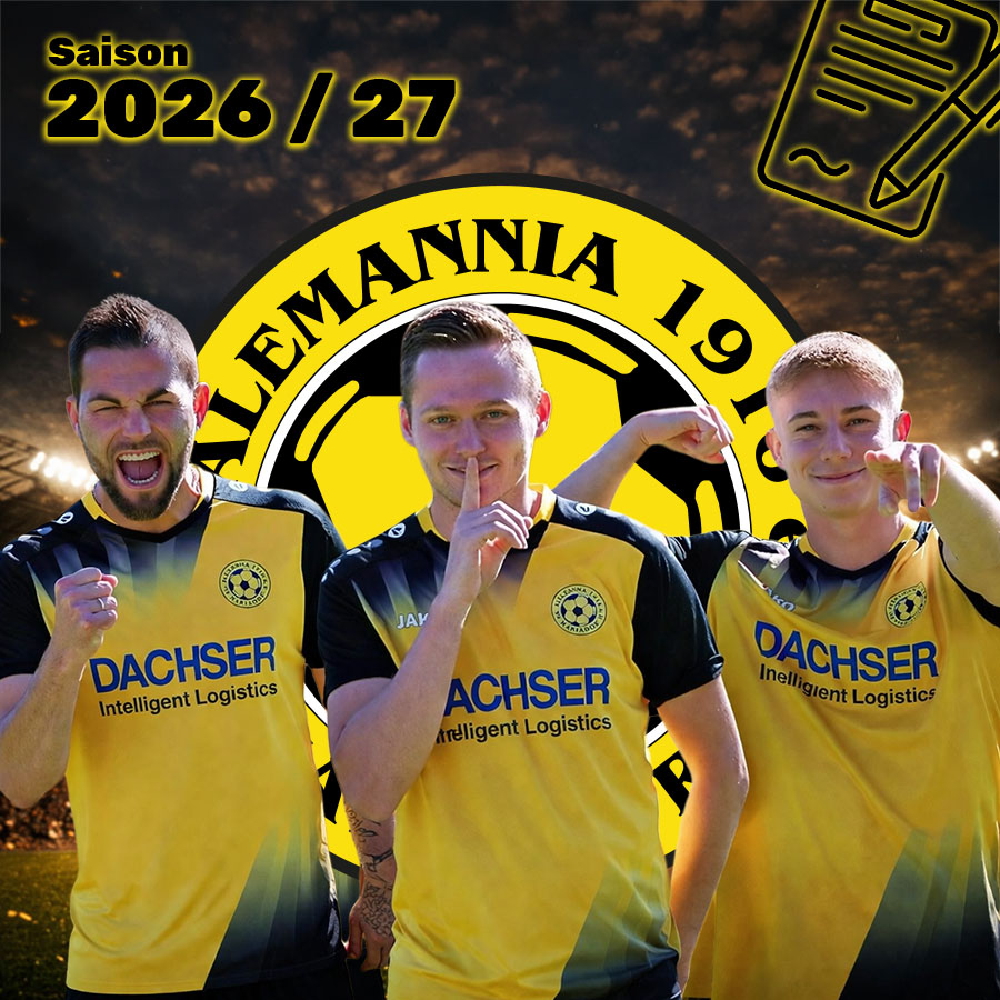 Eine Collage von drei Fußballspielern des SV. Alemannia Mariadorf zur Saison 2026/27